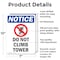 Signmission Do Not Climb Tower, 7 in W x Rectangle, Aluminum OS-2PACK-NS-A-710-V-11124 - alternate 5